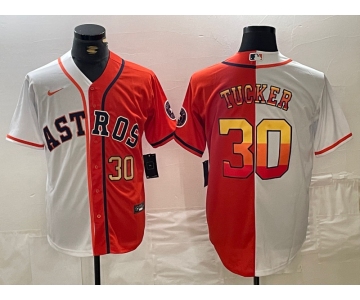 Men's Houston Astros #30 Kyle Tucker White Orange Split Stitched Baseball Jerseys