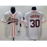 Men's Houston Astros #30 Kyle Tucker White With Patch Cool Base Stitched Baseball Jersey