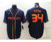 Men's Houston Astros #34 Nolan Ryan 2022 Navy Blue City Connect Cool Base Stitched Jersey