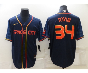 Men's Houston Astros #34 Nolan Ryan 2022 Navy Blue City Connect Cool Base Stitched Jersey