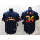 Men's Houston Astros #34 Nolan Ryan Navy Blue Rainbow Stitched MLB Cool Base Nike Jersey