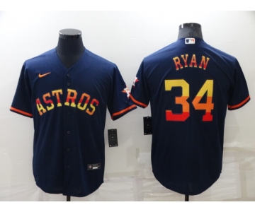 Men's Houston Astros #34 Nolan Ryan Navy Blue Rainbow Stitched MLB Cool Base Nike Jersey