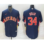 Men's Houston Astros #34 Nolan Ryan Navy Blue Team Logo Stitched MLB Cool Base Nike Jersey