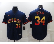 Men's Houston Astros #34 Nolan Ryan Number Navy Blue Rainbow Stitched MLB Cool Base Nike Jersey