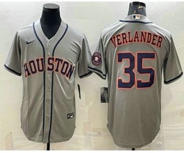 Men's Houston Astros #35 Justin Verlander Grey With Patch Stitched MLB Cool Base Nike Jersey