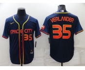 Men's Houston Astros #35 Justin Verlander Number 2022 Navy Blue City Connect Cool Base Stitched Jersey