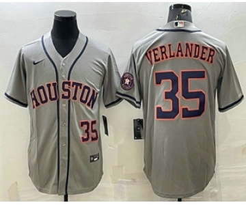 Men's Houston Astros #35 Justin Verlander Number Grey With Patch Stitched MLB Cool Base Nike Jersey