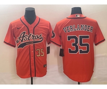 Men's Houston Astros #35 Justin Verlander Number Orange With Patch Cool Base Stitched Baseball Jersey