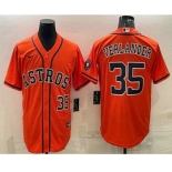 Men's Houston Astros #35 Justin Verlander Number Orange With Patch Stitched MLB Cool Base Nike Jersey