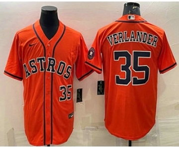 Men's Houston Astros #35 Justin Verlander Number Orange With Patch Stitched MLB Cool Base Nike Jersey