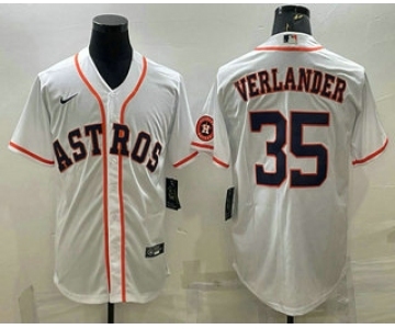 Men's Houston Astros #35 Justin Verlander White With Patch Stitched MLB Cool Base Nike Jersey