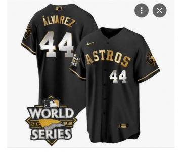 Men's Houston Astros #44 Yordan Alvarez   Black Gold 2022 World Series Stitched Baseball Jersey