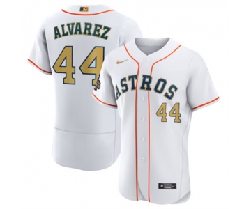 Men's Houston Astros #44 Yordan Alvarez 2023 White Gold World Series Champions Stitched FlexBase Authentic Nike Jersey