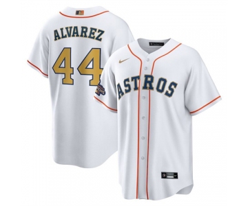 Men's Houston Astros #44 Yordan Alvarez 2023 White Gold World Serise Champions Patch Cool Base Stitched Jersey