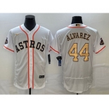 Men's Houston Astros #44 Yordan Alvarez 2023 White Gold World Serise Champions Patch Flex Base Stitched Jersey