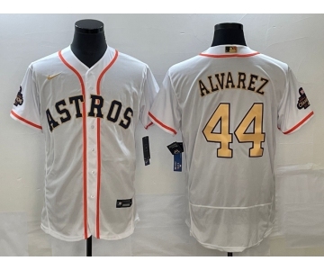 Men's Houston Astros #44 Yordan Alvarez 2023 White Gold World Serise Champions Patch Flex Base Stitched Jersey