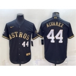 Men's Houston Astros #44 Yordan Alvarez Black Gold 2022 World Series Stitched Baseball Jersey