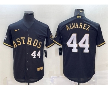 Men's Houston Astros #44 Yordan Alvarez Black Gold 2022 World Series Stitched Baseball Jersey