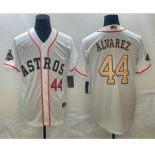 Men's Houston Astros #44 Yordan Alvarez Number 2023 White Gold World Serise Champions Patch Cool Base Stitched Jerseys