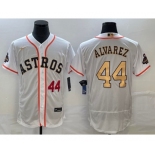 Men's Houston Astros #44 Yordan Alvarez Number 2023 White Gold World Serise Champions Patch Flex Base Stitched Jersey2