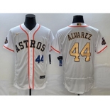 Men's Houston Astros #44 Yordan Alvarez Number 2023 White Gold World Serise Champions Patch Flex Base Stitched Jersey