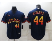 Men's Houston Astros #44 Yordan Alvarez Number Navy Blue Rainbow Stitched MLB Cool Base Nike Jersey