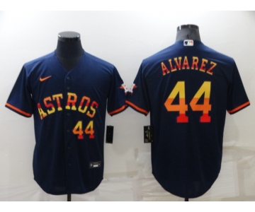 Men's Houston Astros #44 Yordan Alvarez Number Navy Blue Rainbow Stitched MLB Cool Base Nike Jersey