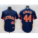 Men's Houston Astros #44 Yordan Alvarez Number Navy Blue With Patch Stitched MLB Cool Base Nike Jersey