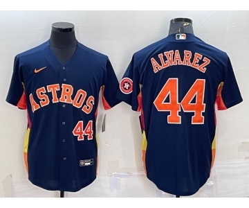 Men's Houston Astros #44 Yordan Alvarez Number Navy Blue With Patch Stitched MLB Cool Base Nike Jersey