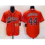 Men's Houston Astros #44 Yordan Alvarez Number Orange With Patch Cool Base Stitched Baseball Jersey