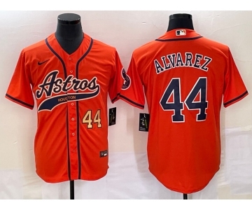 Men's Houston Astros #44 Yordan Alvarez Number Orange With Patch Cool Base Stitched Baseball Jersey