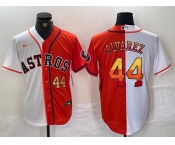 Men's Houston Astros #44 Yordan Alvarez Number White Orange Split Stitched Baseball Jersey