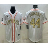 Men's Houston Astros #44 Yordan Alvarez White Gold 2022 World Series Champions Stitched Cool Base Nike Jersey