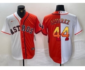 Men's Houston Astros #44 Yordan Alvarez White Orange Split Stitched Baseball Jersey