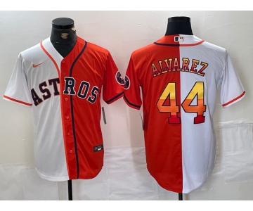 Men's Houston Astros #44 Yordan Alvarez White Orange Split Stitched Baseball Jersey