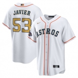 Men's Houston Astros #53 Cristian Javier  2023 White Gold World Serise Champions Patch Cool Base Stitched Jersey