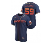 Men's Houston Astros #59 VALDEZ 2022 Navy Blue City Connect Flex Base Stitched Baseball Jersey