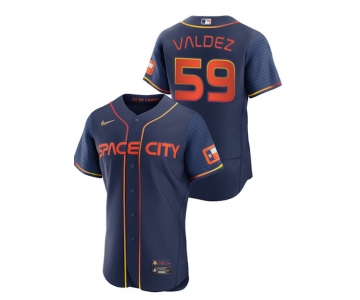 Men's Houston Astros #59 VALDEZ 2022 Navy Blue City Connect Flex Base Stitched Baseball Jersey