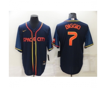 Men's Houston Astros #7 Craig Biggio 2022 Navy Blue City Connect Cool Base Stitched Jersey