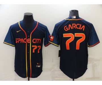 Men's Houston Astros #77 Luis Garcia Number 2022 Navy Blue City Connect Cool Base Stitched Jersey