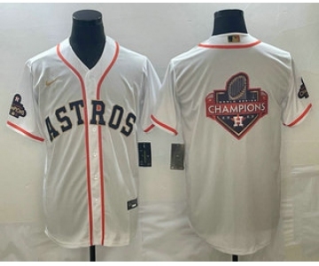 Men's Houston Astros Big Logo 2023 White Gold World Serise Champions Patch Cool Base Stitched Jersey