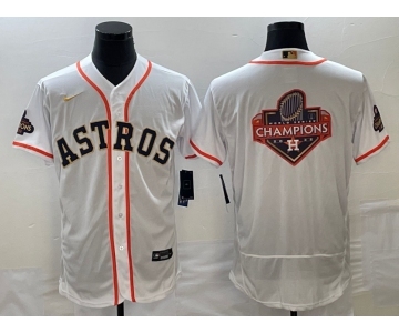 Men's Houston Astros Big Logo 2023 White Gold World Serise Champions Patch Flex Base Stitched Jersey