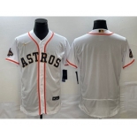 Men's Houston Astros Blank 2023 White Gold World Serise Champions Patch Flex Base Stitched Jersey