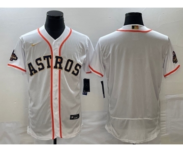 Men's Houston Astros Blank 2023 White Gold World Serise Champions Patch Flex Base Stitched Jersey