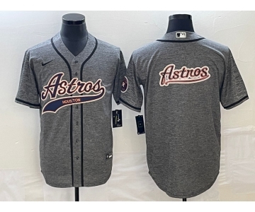 Men's Houston Astros Blank Grey Gridiron With Patch Cool Base Stitched Baseball Jersey