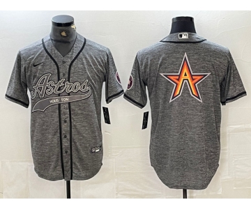 Men's Houston Astros Gray Team Big Logo With Patch Cool Base Stitched Baseball Jersey