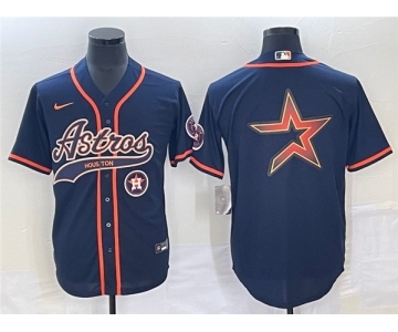 Men's Houston Astros Navy Team Big Logo With Patch Cool Base Stitched Baseball Jersey2