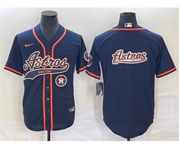 Men's Houston Astros Navy Team Big Logo With Patch Cool Base Stitched Baseball Jersey3