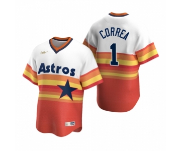 Men's Nike Houston Astros #1 Carlos Correa White Orange Cooperstown Collection Home Stitched Baseball Jersey