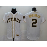 Nike Men's Houston Astros #2 Alex Bregman White Gold Home Flex Base Authentic Collection Bound Baseball Jersey